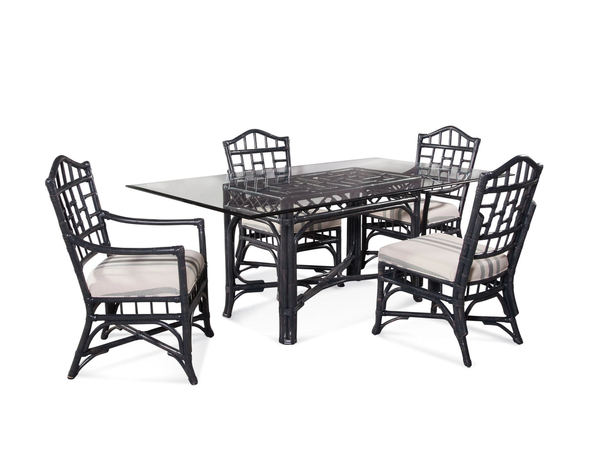 Chippendale Rattan Rectangle Dining Table Glass Top 970-076 by Braxton Culler