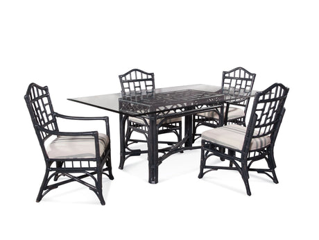 Chippendale Rattan Rectangle Dining Table Glass Top 970-076 by Braxton Culler