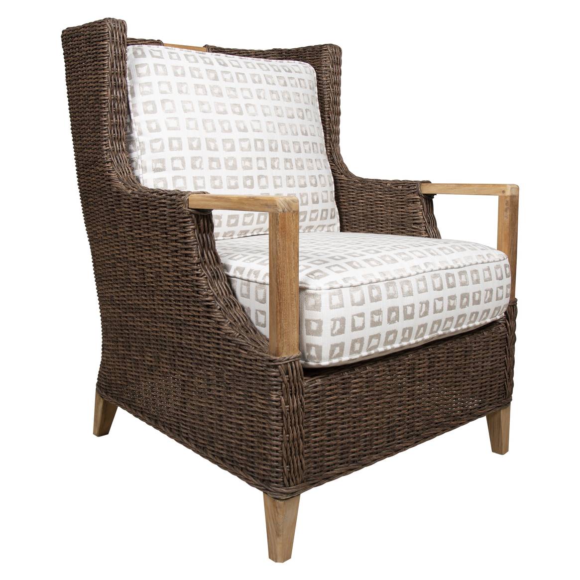 Bahama Outdoor or Indoor Wicker and Teakwood Lounge Chair C9835 by Beachcraft Furniture