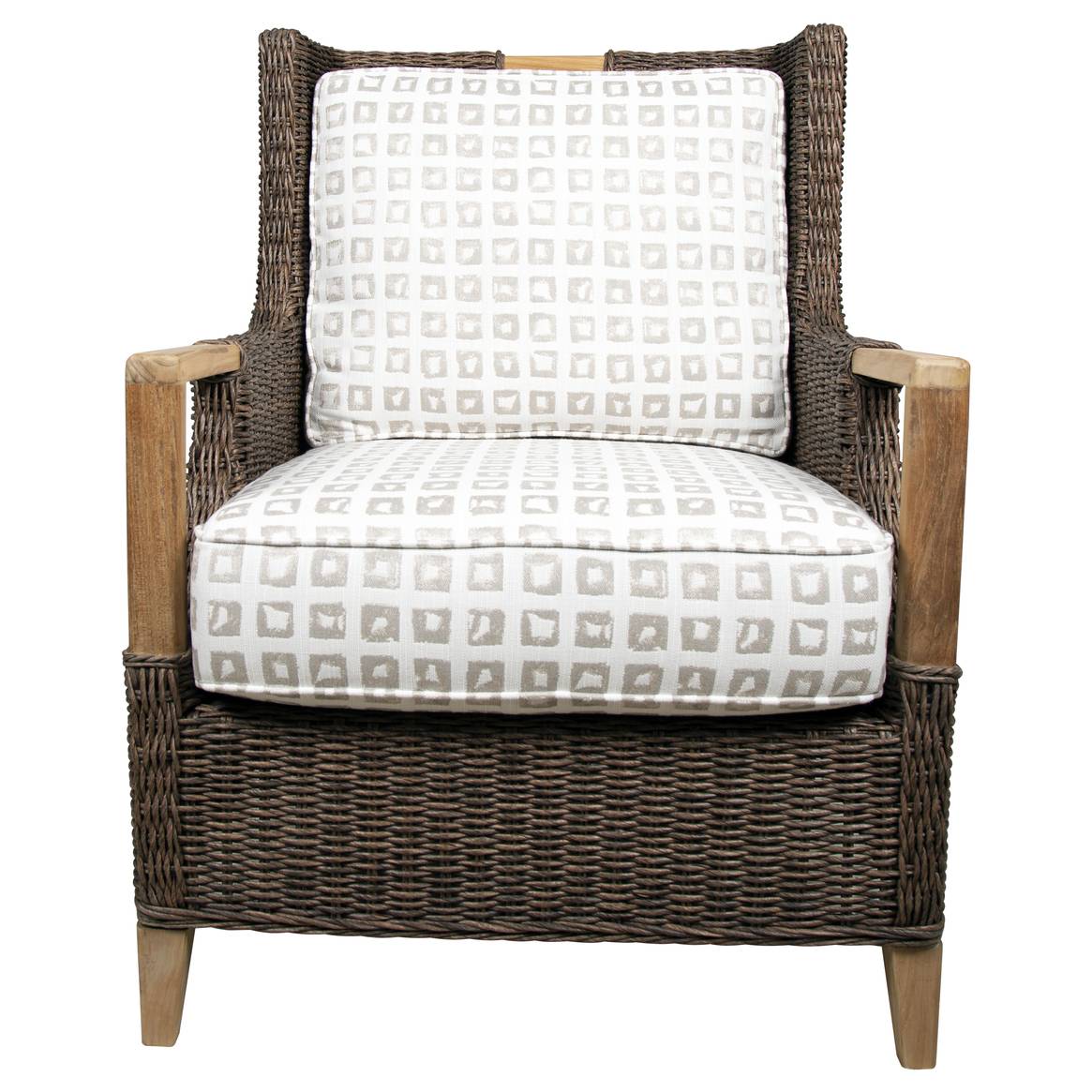 Bahama Outdoor or Indoor Wicker and Teakwood Lounge Chair C9835 by Beachcraft Furniture