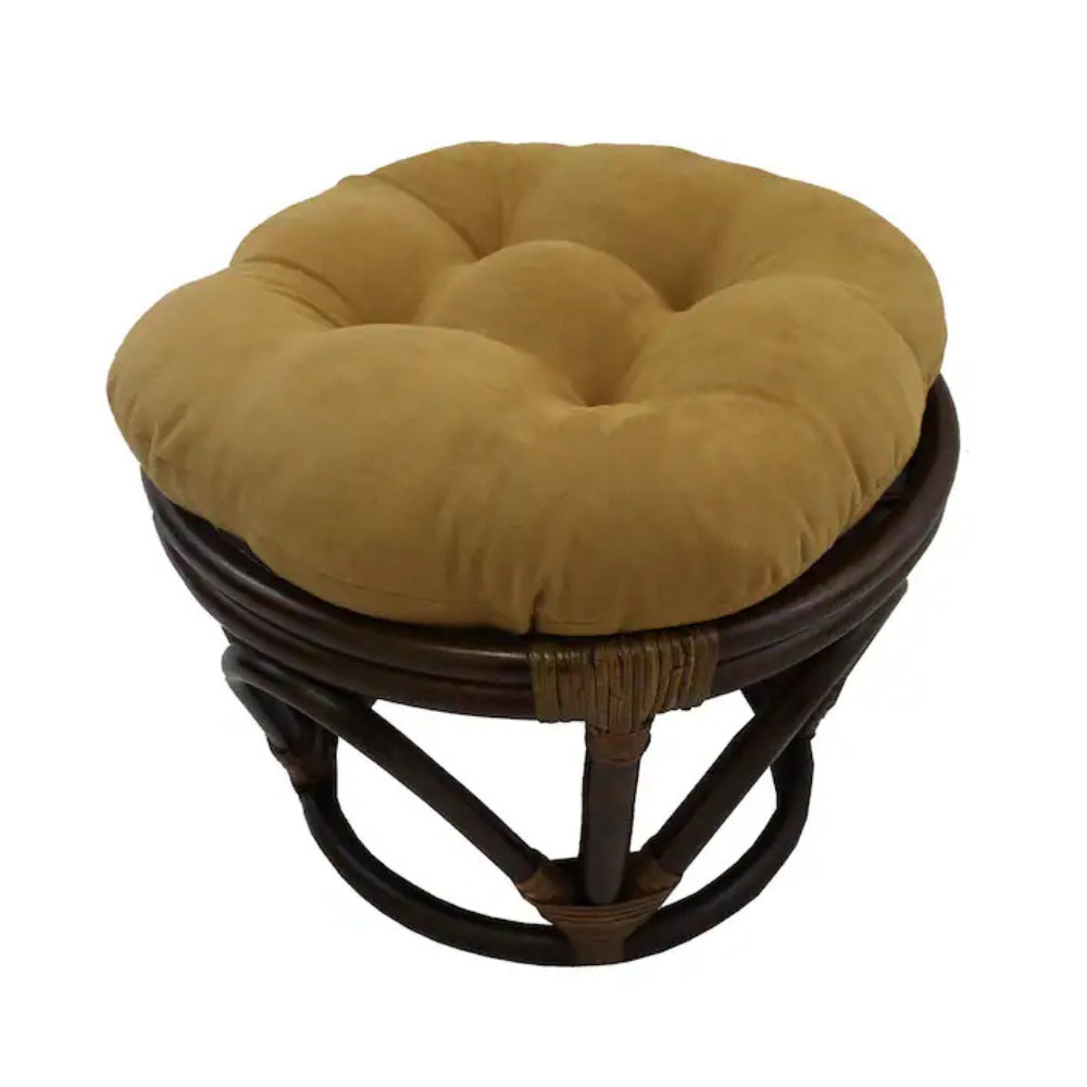 Bali Rattan 18-inch Round Ottoman with Microsuede Cushion