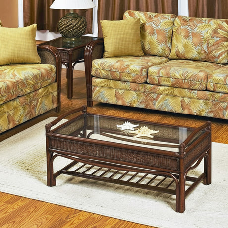 Captiva Rattan 3 Pc Table Set with 1 Coffee Table and 2 End Tables Set in Antique Finish by Stanley Chair Model EC-2-ant