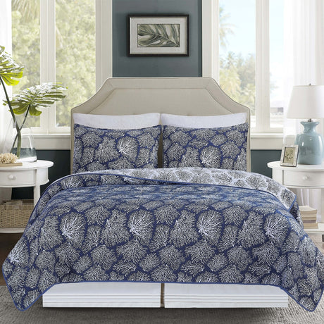 Deep Blue Coral Coverlet Set
