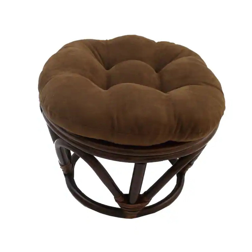 Bali Rattan 18-inch Round Ottoman with Microsuede Cushion