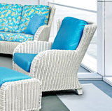 Clarissa White Rattan 2 Pc Living Room Set with Lounge Chair and Ottoman by Designer Wicker Tribor – Choice of Cushions Made in the USA