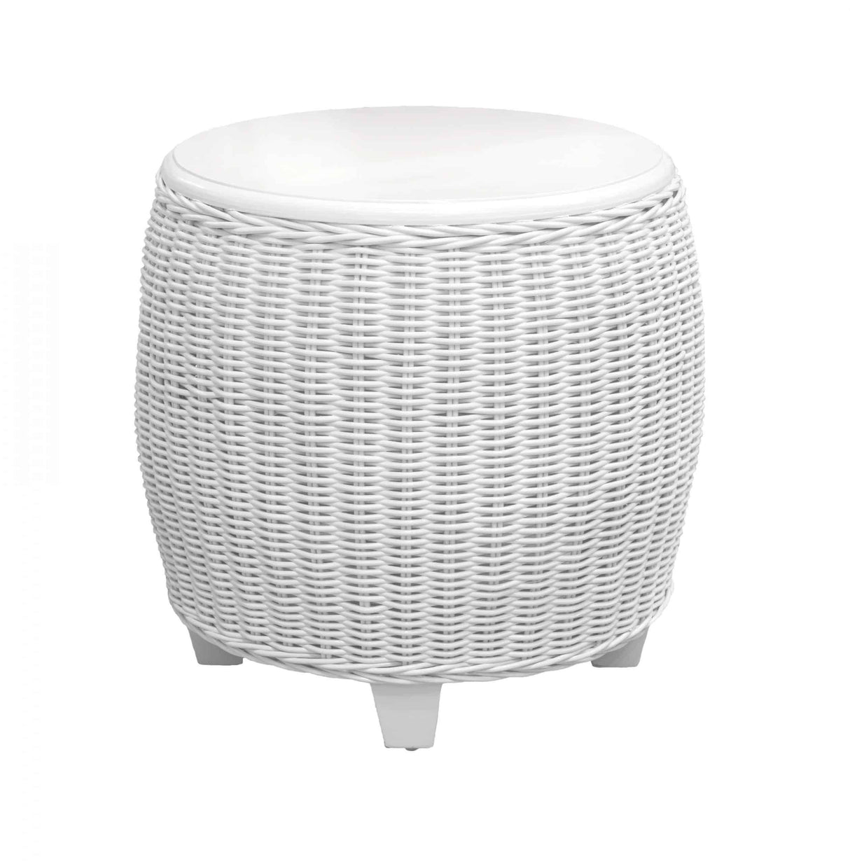 Clarissa Round White Wood and Wicker End Table by CZ-09 by Designer Wicker Tribor