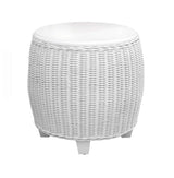 Clarissa Round White Wood and Wicker End Table by CZ-09 by Designer Wicker Tribor