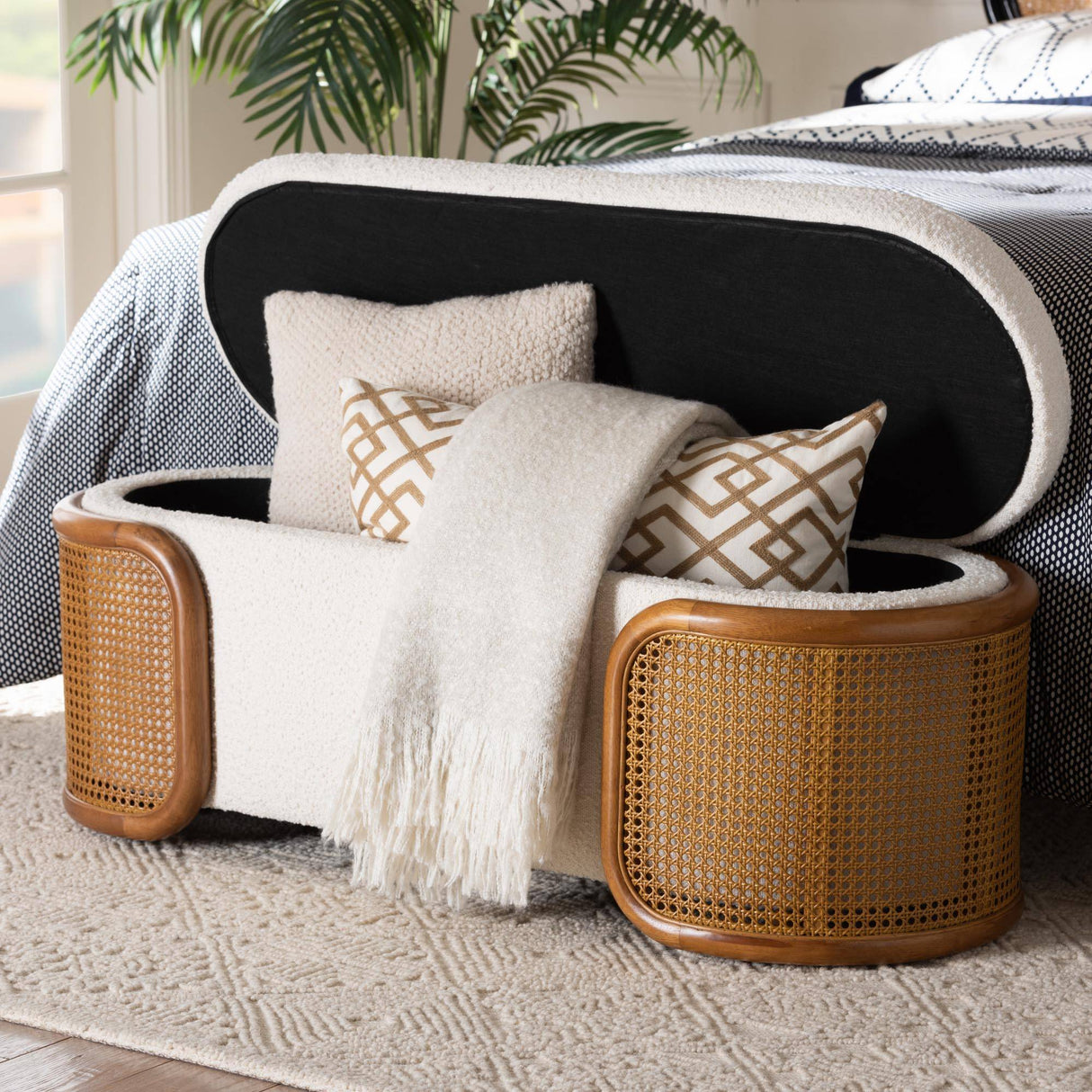 Classic Basira Wicker Fair Rattan and Fabric Storage Bench