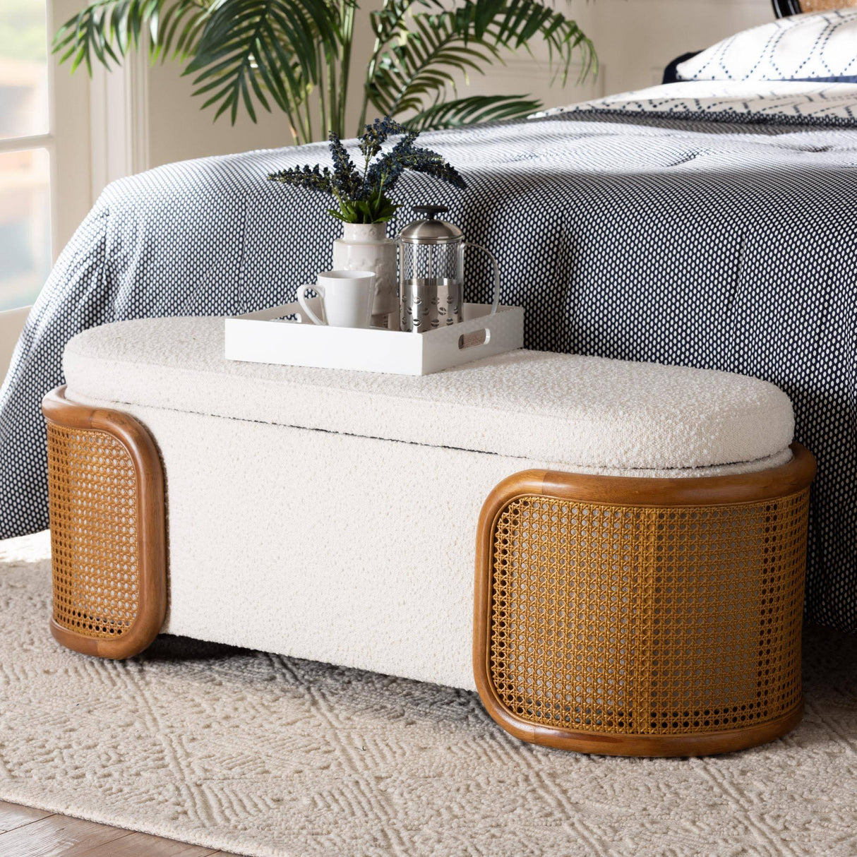 Classic Basira Wicker Fair Rattan and Fabric Storage Bench