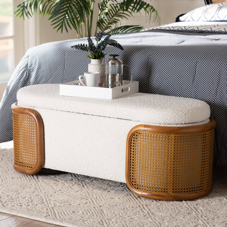 Classic Basira Wicker Fair Rattan and Fabric Storage Bench