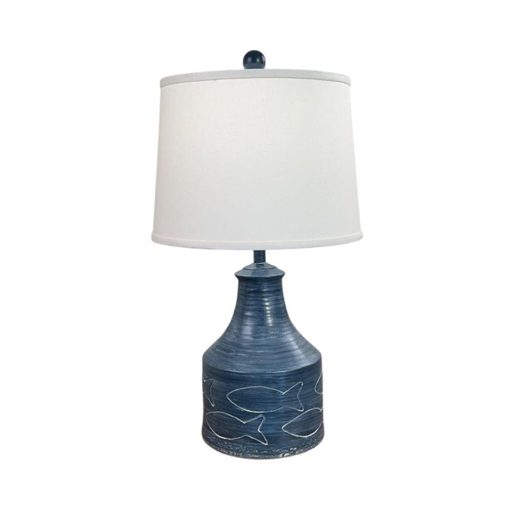 Navy Etched Fish Jug Table Lamp