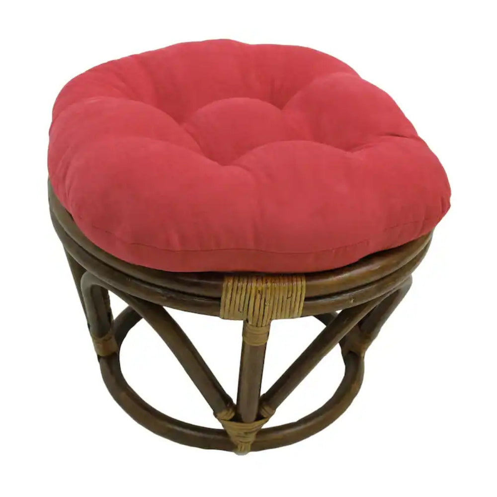 Bali Rattan 18-inch Round Ottoman with Microsuede Cushion