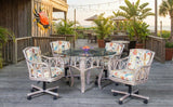 Cuba Rattan 6 Pc Swivel-Tilt Caster Dining Set in Rustic Driftwood Finish
