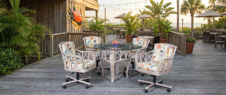 Cuba Rattan 6 Pc Swivel-Tilt Caster Dining Set in Rustic Driftwood Finish
