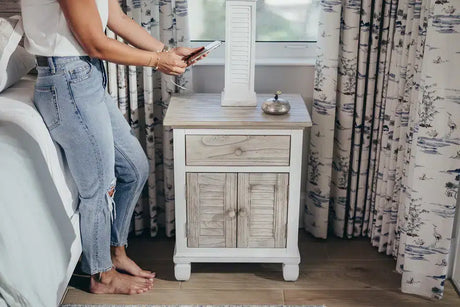 Islamorada Coastal Style 1 Drw/2 Door Electrified Nightstand Model B23332-DAPGREY By Seawinds Trading
