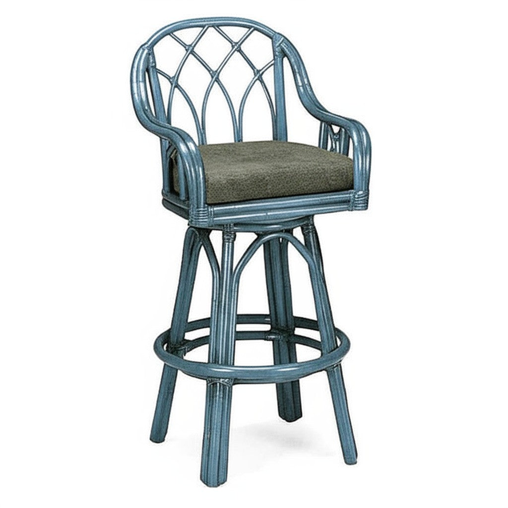 Edgewater Customized Rattan Swivel Barstool Model 914-003 Made in the USA by Braxton Culler