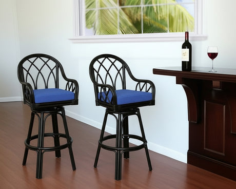 Edgewater Black Rattan Swivel Barstool Model 914-003-BLACK Made in the USA by Braxton Culler