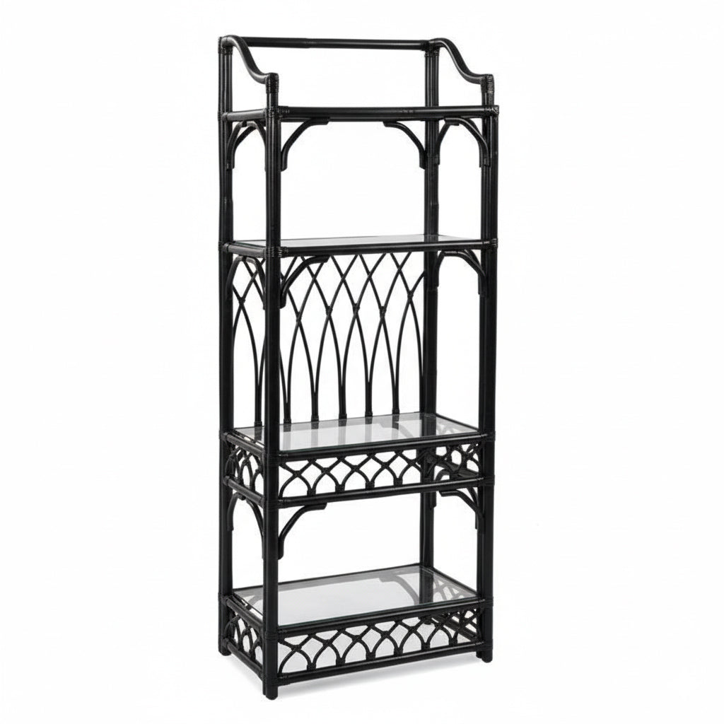 Edgewater Black 3 Pc Set with Rattan Arm Chair, Ottoman, and Etagere Model 914-001-3PCSET-BLACK Made in the USA by Braxton Culler