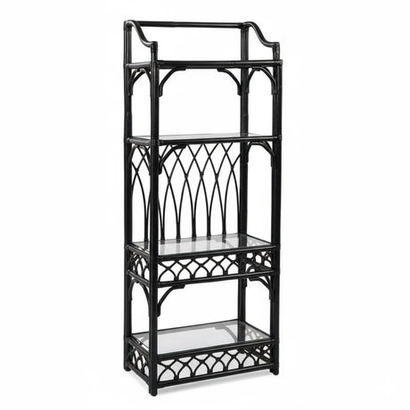 Edgewater Black 3 Pc Set with Rattan Arm Chair, Ottoman, and Etagere Model 914-001-3PCSET-BLACK Made in the USA by Braxton Culler