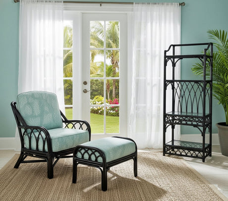 Edgewater Black Rattan Ottoman Model 914-009-BLACK Made in the USA by Braxton Culler