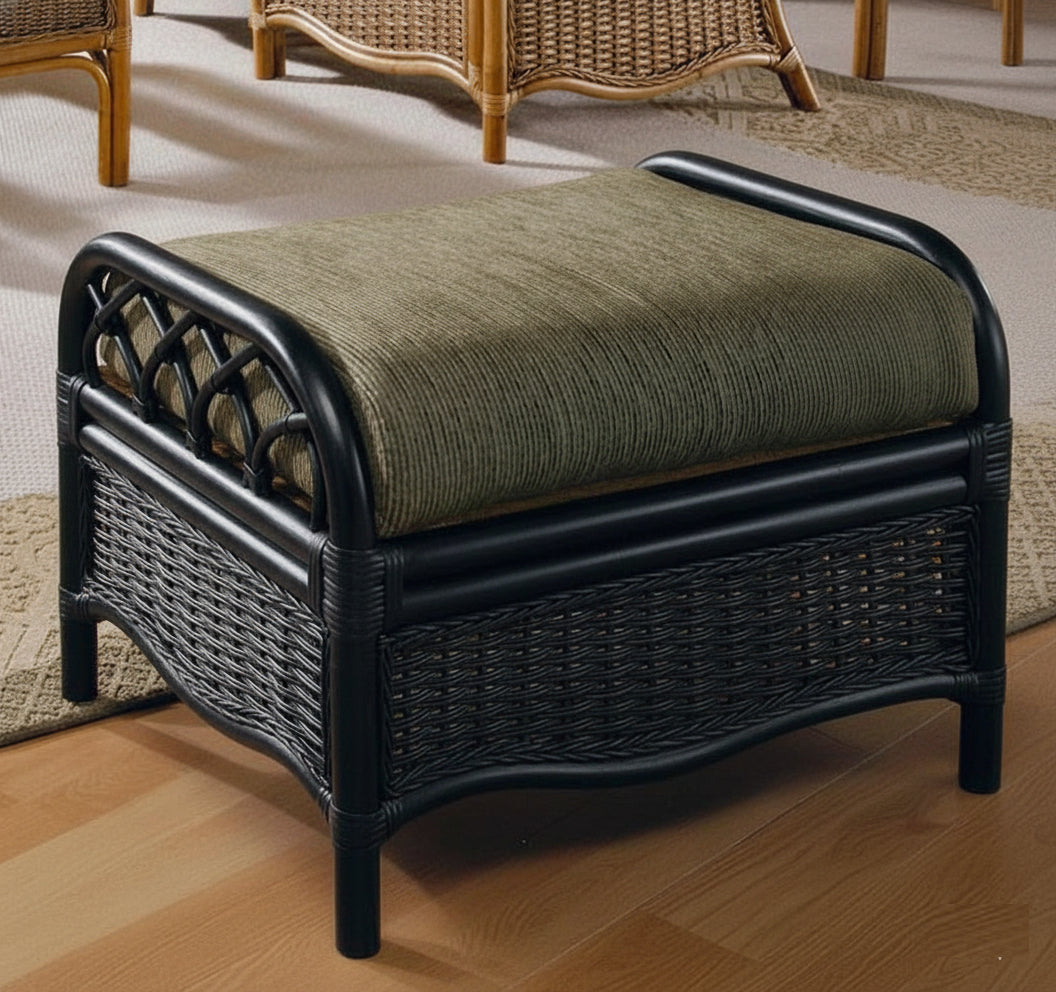 Everglade Black Rattan Ottoman Model 905-009 Made in the USA by Braxton Culler