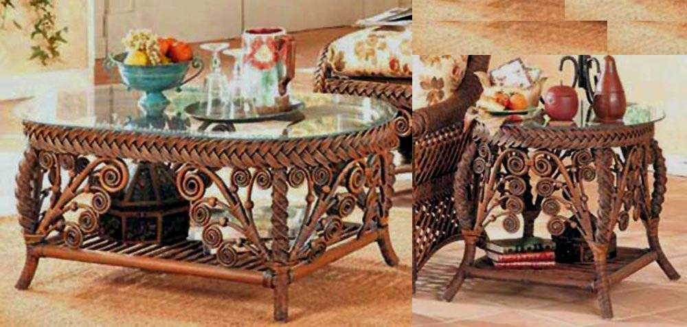 Gazebo Rattan 2Pc Set with Coffee Table and End Table Model GCT-GET in Brownwash Stain