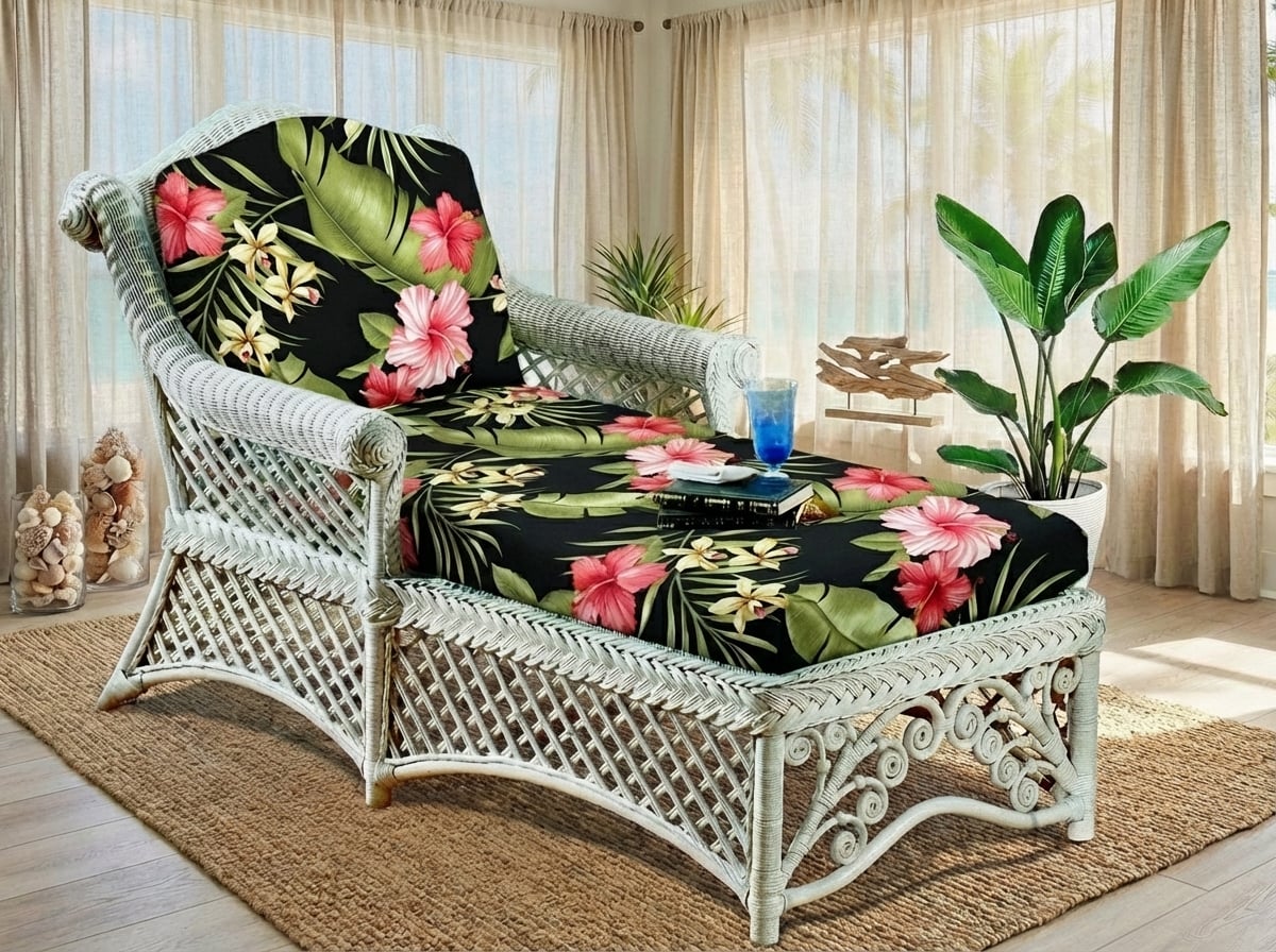 Gazebo White Rattan Chaise Lounge Model GCL from Spice Island Wicker