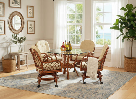 Grand Isle Rattan 6 Pc Swivel-Rock Caster Dining Set Made in the USA by Classic Rattan