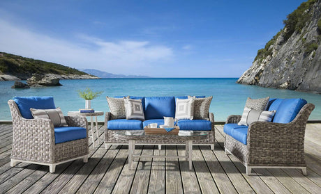 Grand Isle Outdoor Round Coffee Table with Glass Top 77445 by South Sea Rattan