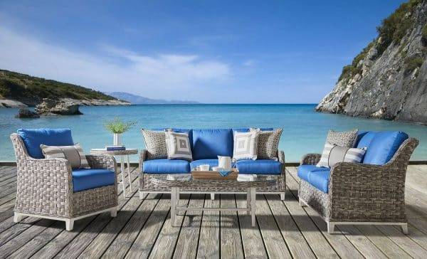 Grand Isle Outdoor Oval Coffee Table with Glass Top 77444 by South Sea Rattan