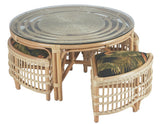 Captiva Rattan and Wicker Hassock Table with 4 Stools by Stanley Chair Model CB-2