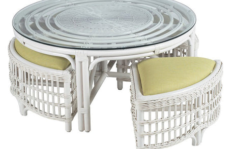 Captiva Rattan and Wicker Hassock Table with 4 Stools by Stanley Chair Model CB-2