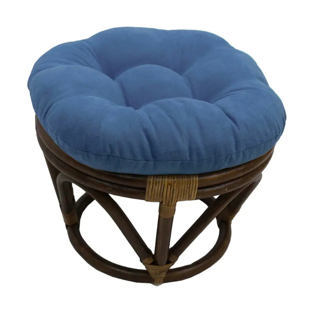 Bali Rattan 18-inch Round Ottoman with Microsuede Cushion