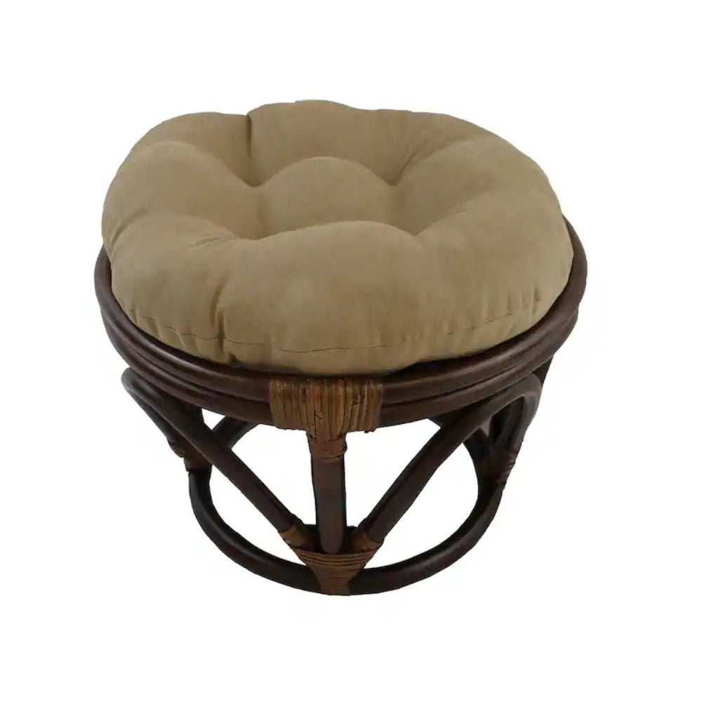 Bali Rattan 18-inch Round Ottoman with Microsuede Cushion