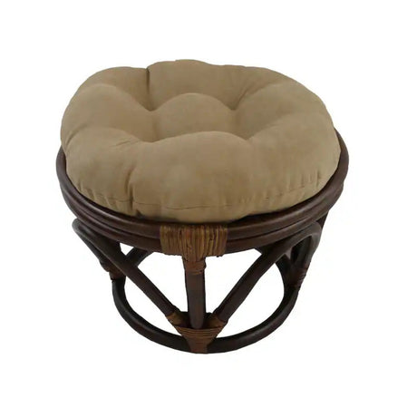Bali Rattan 18-inch Round Ottoman with Microsuede Cushion