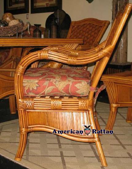 Kingston Reef Rattan Dining Arm Chair Model KRDC from Spice Island Wicker - Choice of Cushions Made in the USA