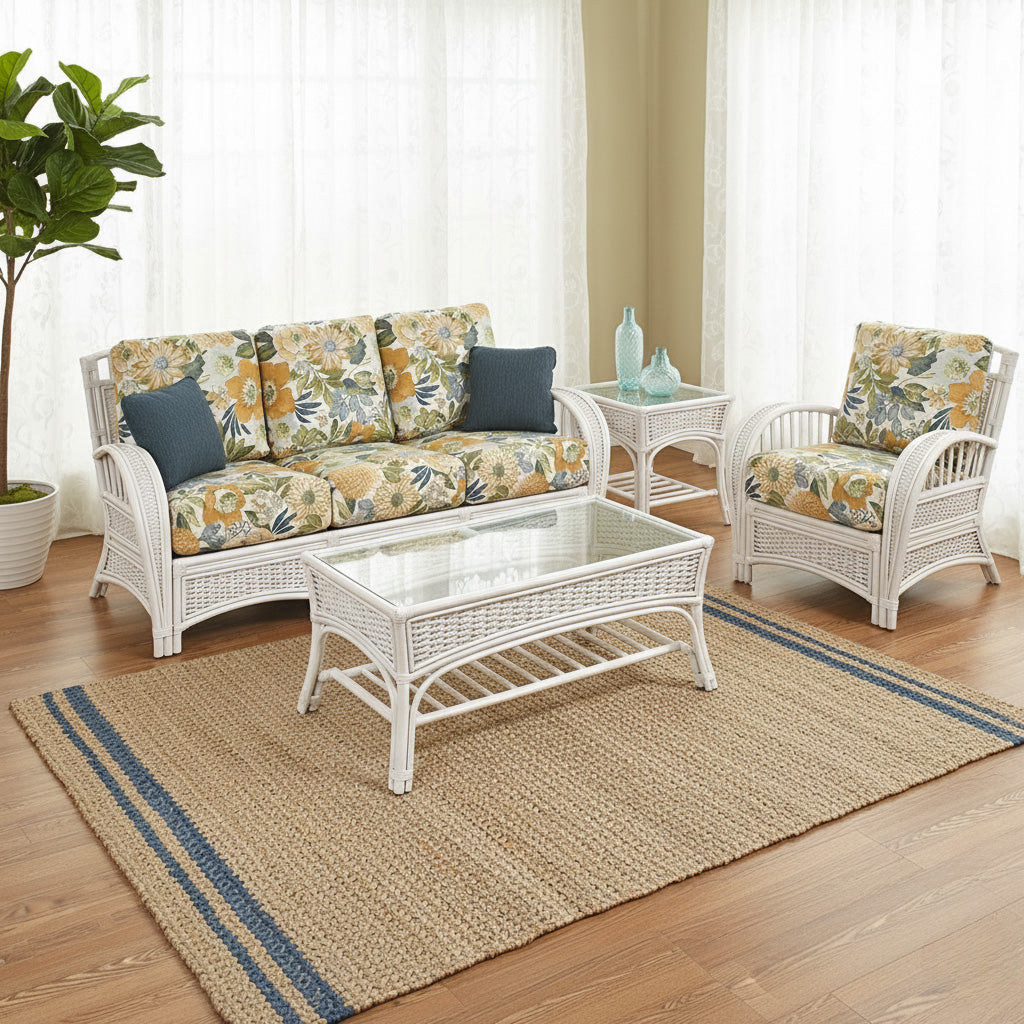 Kona Rattan and Wicker 4 Pc Living Room Set in Whitewash Finish by Stanley Chair