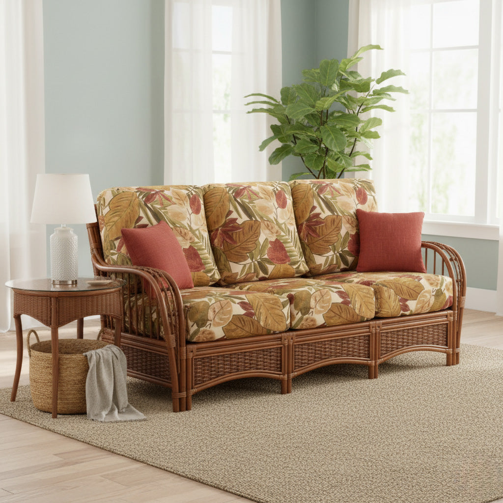 Kona Rattan and Wicker Sofa in Fruitwood Finish by Stanley Chair
