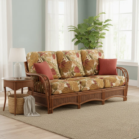 Kona Rattan and Wicker Sofa in Fruitwood Finish by Stanley Chair