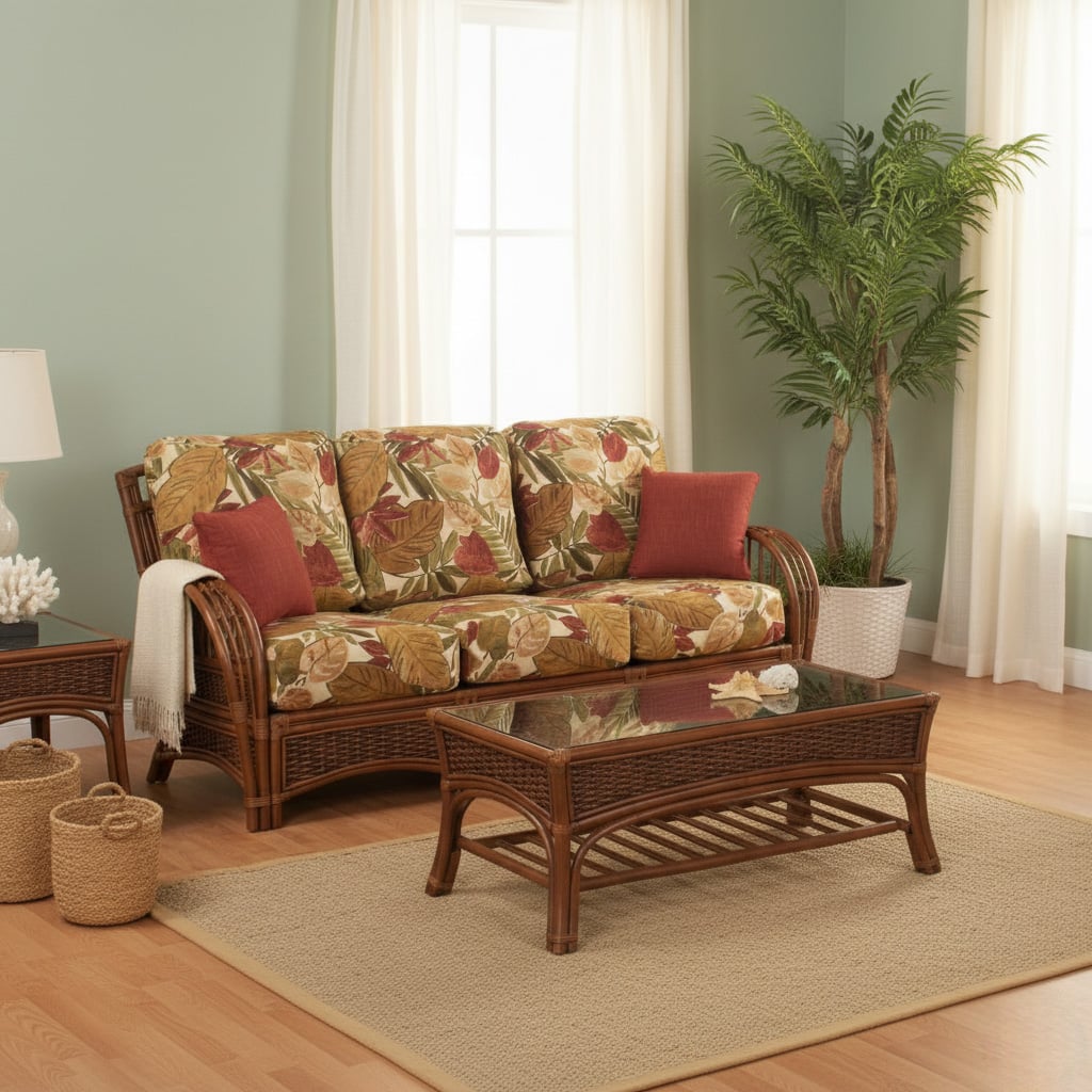 Kona Rattan and Wicker Sofa in Fruitwood Finish by Stanley Chair