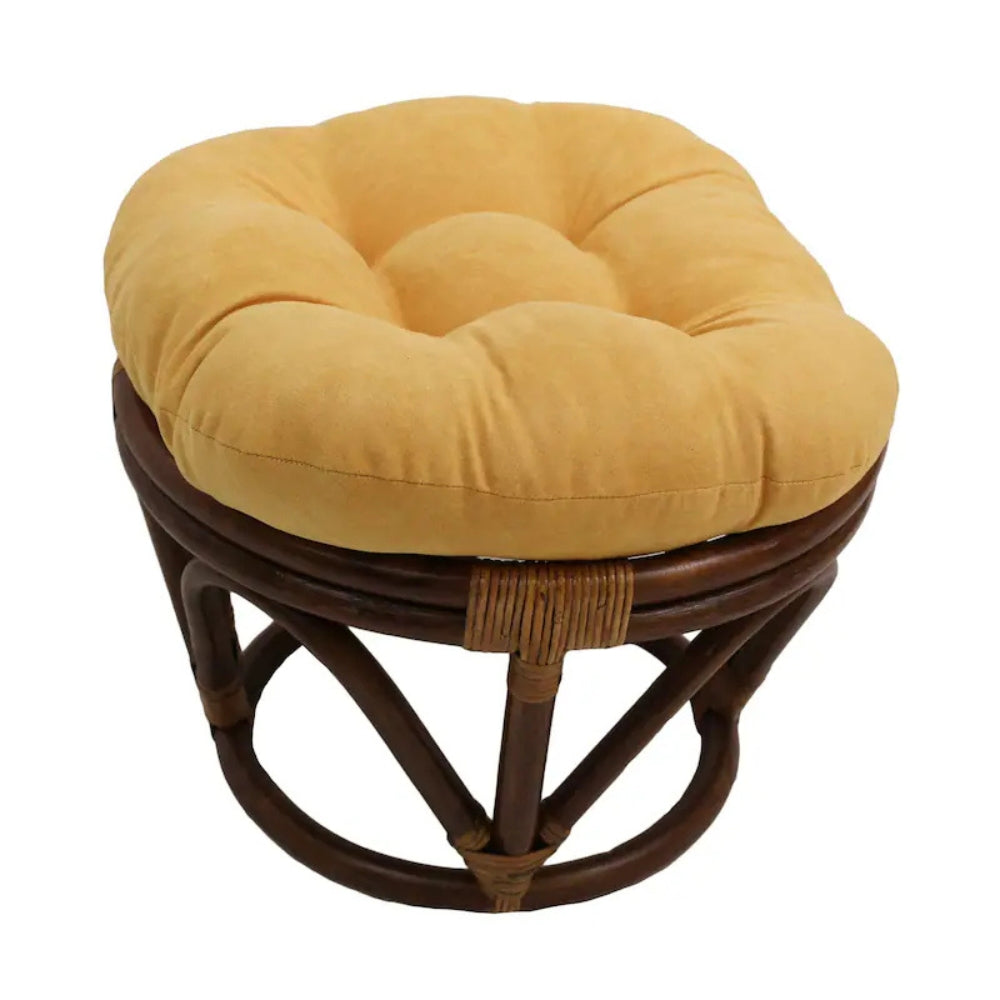 Bali Rattan 18-inch Round Ottoman with Microsuede Cushion