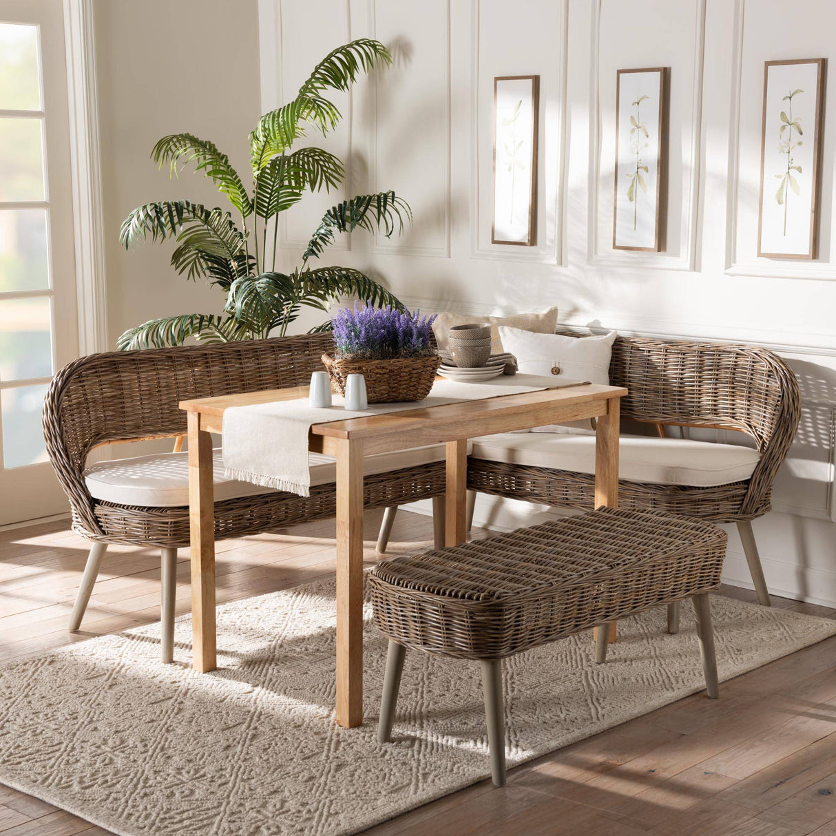 Mindanao Wicker Fair Rattan 4 Pc Dining Nook Bench Set