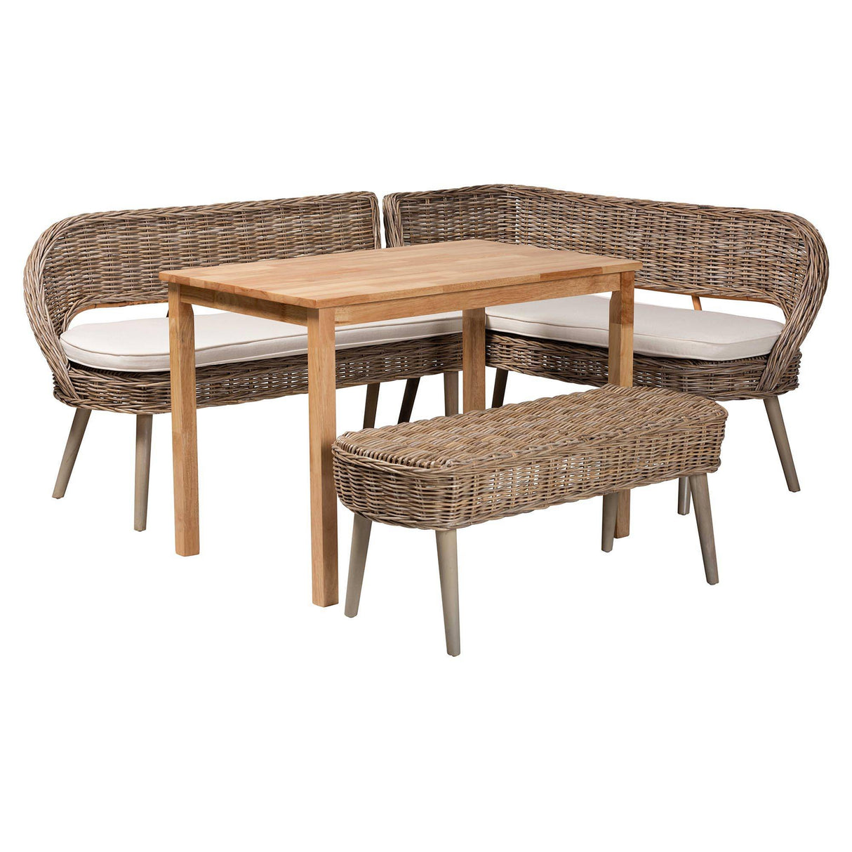Mindanao Wicker Fair Rattan 4 Pc Dining Nook Bench Set