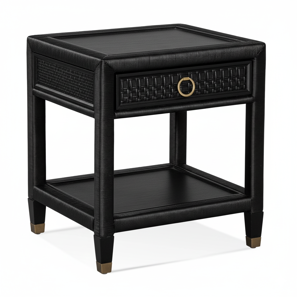 Naples Black Wicker and Rattan 4 Pc Bedroom Set Model 807-021-5Pc-Set-BLACK by Braxton Culler