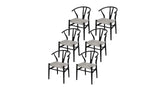 Wicker Fair Set of 6 Wishbone Dining Chairs made of Elm Wood and Cane