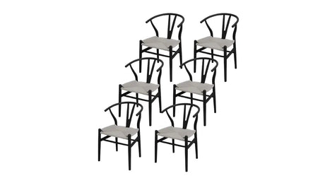 Wicker Fair Set of 6 Wishbone Dining Chairs made of Elm Wood and Cane