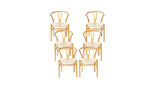 Wicker Fair Set of 6 Wishbone Dining Chairs made of Elm Wood and Cane