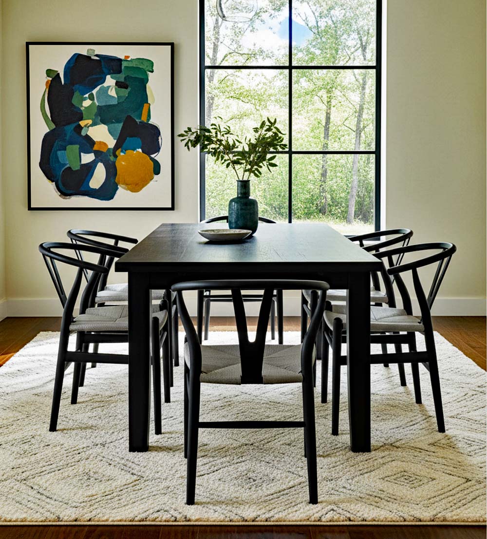Wicker Fair Set of 6 Wishbone Dining Chairs made of Elm Wood and Cane