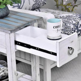 Picket Fence Coastal Distressed Bleu Chairside Table Model B78205-DBLEU/WH By Seawinds Trading