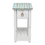 Picket Fence Coastal Distressed Bleu Chairside Table Model B78205-DBLEU/WH By Seawinds Trading
